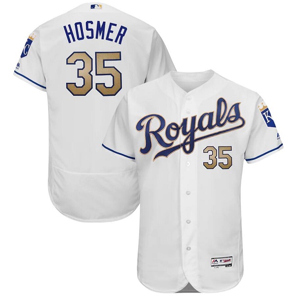 Men's Kansas City Royals #35 Eric Hosmer White/Gold Flex Base Stitched Jersey Men's Kansas City Royals #35 Eric Hosmer White/Gold Flex Base Stitched Jersey